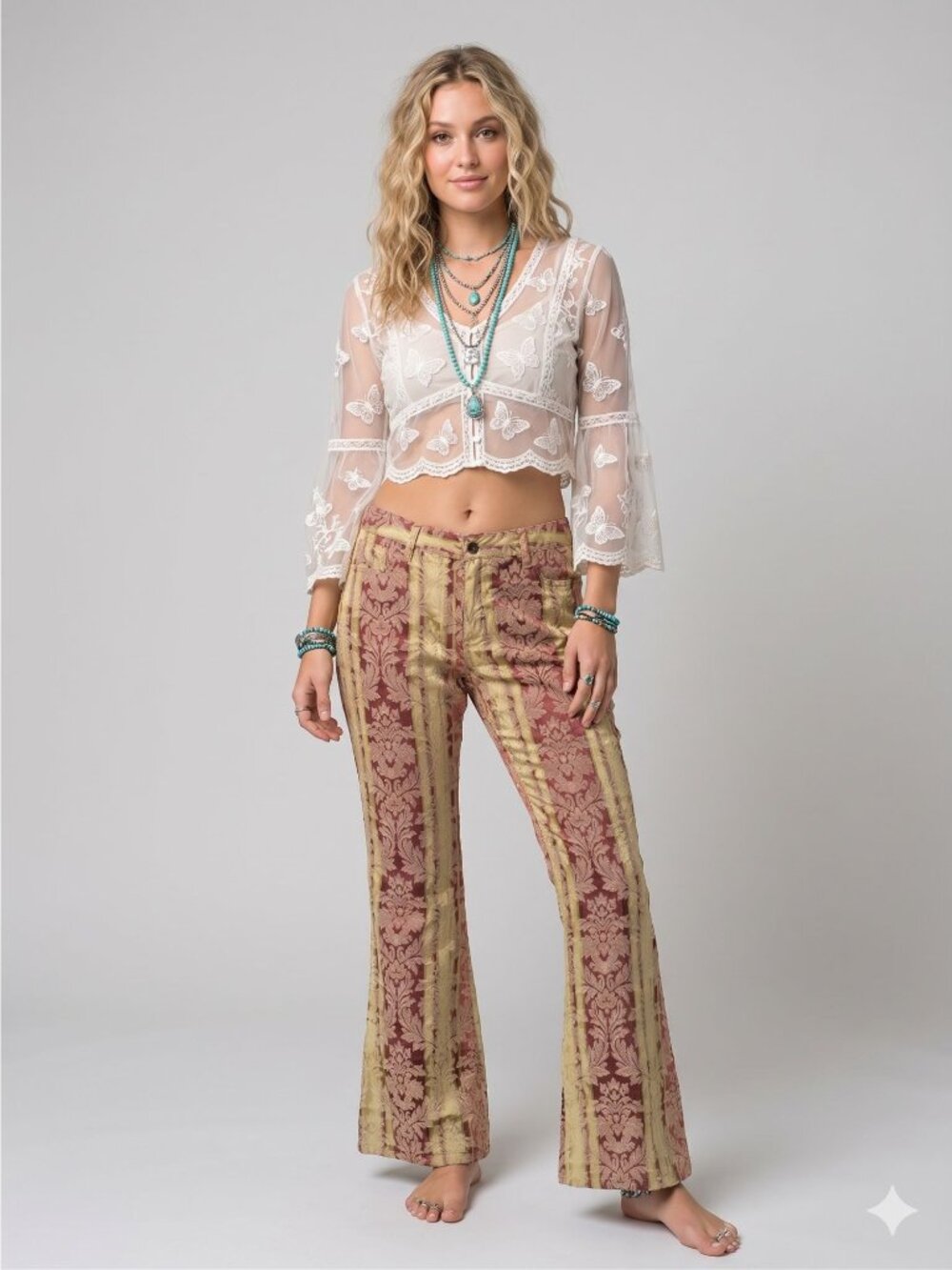 A.B.S. By Allen Schwartz Womens Size 10 Printed Bell-Bottom Pants Boho Festival - Picture 4 of 7
